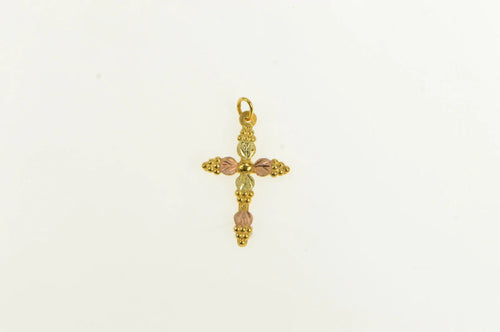 10K Black Hills Leaf Cross Christian Faith Charm/Pendant Yellow Gold