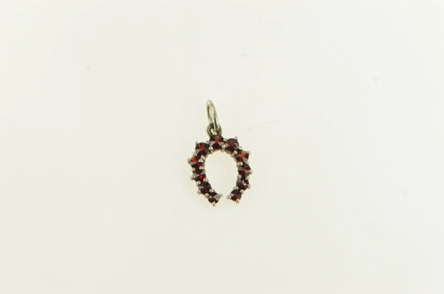 Gold Filled Garnet Inset Vintage Horse Shoe Good Luck Charm/Pendant