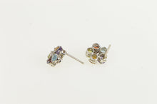 Load image into Gallery viewer, 14K Garnet Amethyst Peridot Diamond Flower Stud Earrings White Gold