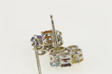 Load image into Gallery viewer, 14K Garnet Amethyst Peridot Diamond Flower Stud Earrings White Gold