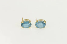 Load image into Gallery viewer, 14K Oval Blue Topaz Solitaire Classic Stud Earrings Yellow Gold