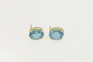14K Oval Blue Topaz Solitaire Classic Stud Earrings Yellow Gold