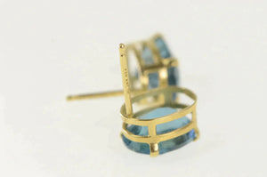 14K Oval Blue Topaz Solitaire Classic Stud Earrings Yellow Gold