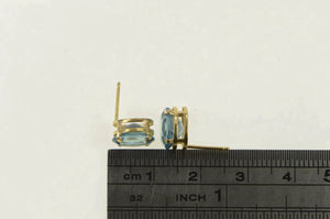 14K Oval Blue Topaz Solitaire Classic Stud Earrings Yellow Gold