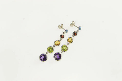 14K Garnet Amethyst Peridot Citrine Dangle Earrings White Gold