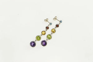 14K Garnet Amethyst Peridot Citrine Dangle Earrings White Gold