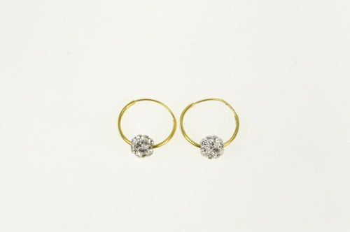 14K Pave Rhinestone Ball Accent Huggies Hoop Earrings Yellow Gold