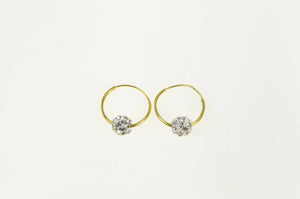 14K Pave Rhinestone Ball Accent Huggies Hoop Earrings Yellow Gold