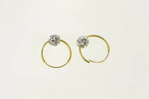 14K Pave Rhinestone Ball Accent Huggies Hoop Earrings Yellow Gold