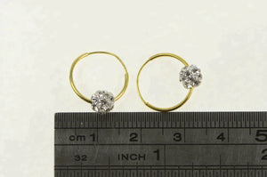14K Pave Rhinestone Ball Accent Huggies Hoop Earrings Yellow Gold