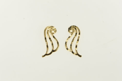 14K Wavy Scroll Diamond Cut Wave Vintage Earring Jackets Yellow Gold