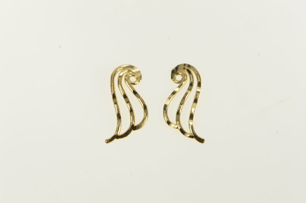 14K Wavy Scroll Diamond Cut Wave Vintage Earring Jackets Yellow Gold