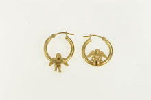 Load image into Gallery viewer, 14K Cherub Guardian Angel Accent Statement Hoop Earrings Yellow Gold