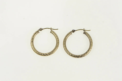 14K 21.8mm Grooved Pattern Diamond Cut Hoop Earrings Yellow Gold
