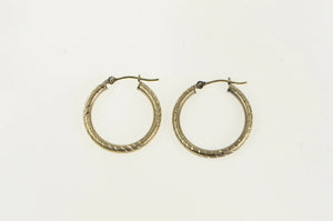 14K 21.8mm Grooved Pattern Diamond Cut Hoop Earrings Yellow Gold