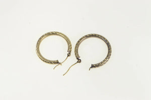 14K 21.8mm Grooved Pattern Diamond Cut Hoop Earrings Yellow Gold