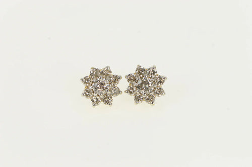 14K 0.80 Ctw Diamond Flower Cluster Stud Earrings Yellow Gold