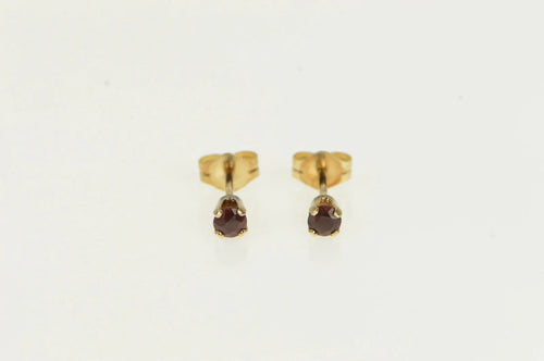 14K Vintage Classic Round Garnet Simple Stud Earrings Yellow Gold