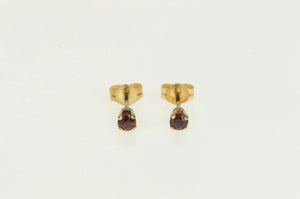 14K Vintage Classic Round Garnet Simple Stud Earrings Yellow Gold