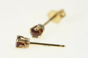 14K Vintage Classic Round Garnet Simple Stud Earrings Yellow Gold