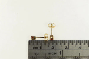 14K Vintage Classic Round Garnet Simple Stud Earrings Yellow Gold
