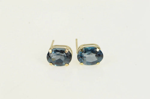10K Oval London Blue Topaz Solitaire Stud Earrings Yellow Gold