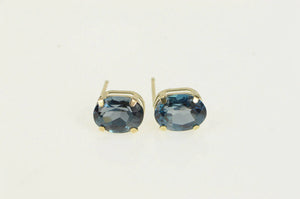 10K Oval London Blue Topaz Solitaire Stud Earrings Yellow Gold