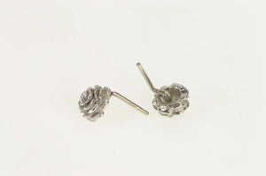 14K 3D Rose Flower Romantic Vintage Stud Earrings White Gold