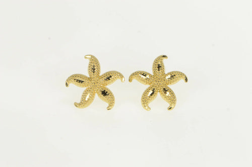 14K Sea Star Fish Diamond Cut Vintage Stud Earrings Yellow Gold