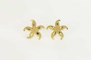14K Sea Star Fish Diamond Cut Vintage Stud Earrings Yellow Gold