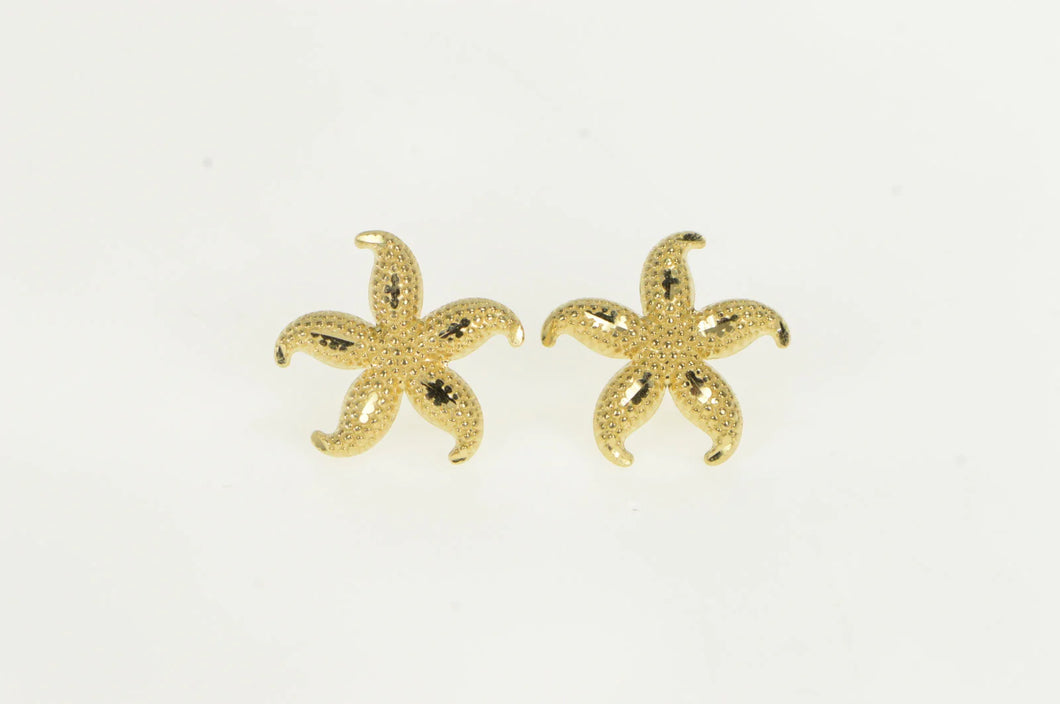14K Sea Star Fish Diamond Cut Vintage Stud Earrings Yellow Gold
