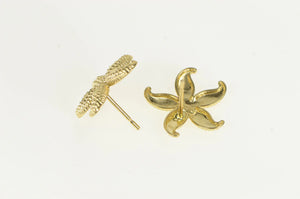 14K Sea Star Fish Diamond Cut Vintage Stud Earrings Yellow Gold
