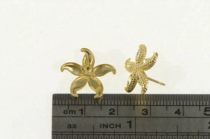 14K Sea Star Fish Diamond Cut Vintage Stud Earrings Yellow Gold