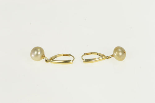 14K Vintage Classic Pearl Dangle Lever Back Earrings Yellow Gold