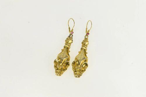14K Ornate Puffy Scroll Dangle Statement Earrings Yellow Gold