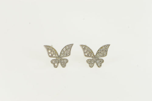 14K Diamond Pave Butterfly Classic Stud Earrings White Gold