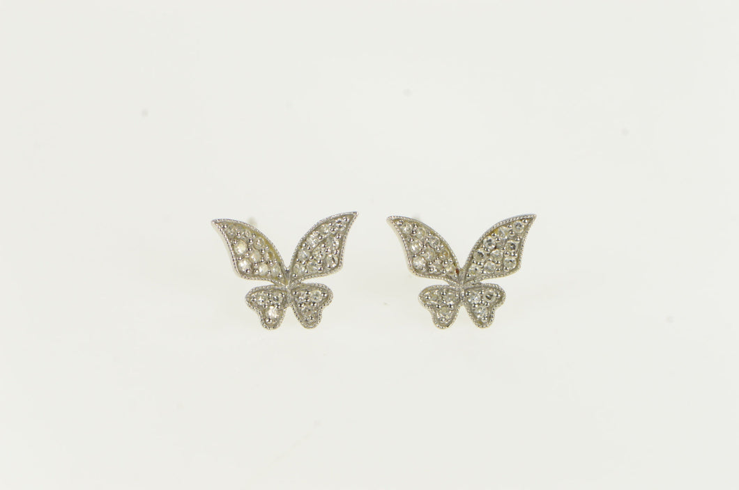 14K Diamond Pave Butterfly Classic Stud Earrings White Gold