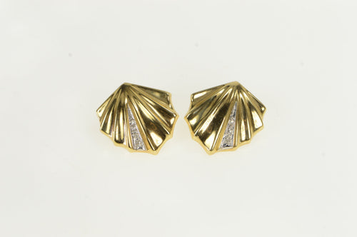 14K Geometric Diamond Grooved Vintage Abstract Earrings Yellow Gold