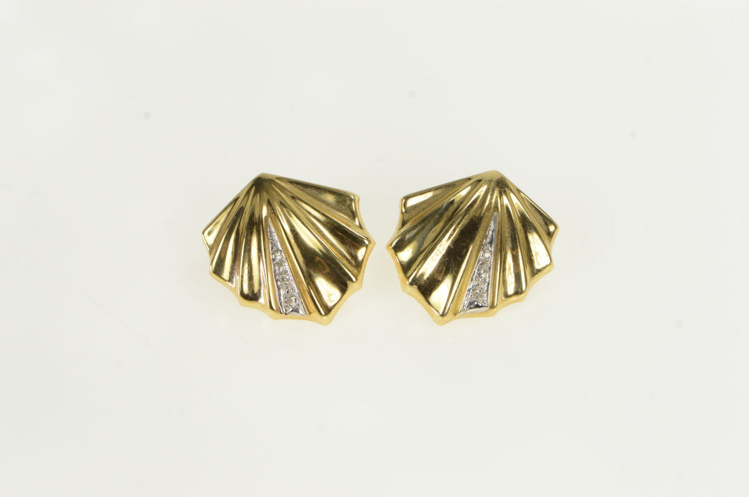 14K Geometric Diamond Grooved Vintage Abstract Earrings Yellow Gold