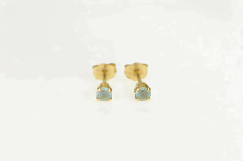 14K Vintage Round Blue Topaz Solitaire Stud Earrings Yellow Gold