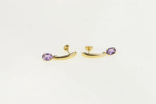 Load image into Gallery viewer, 10K Oval Amethyst Dangle Curved Bar Vintage Earrings Yellow Gold