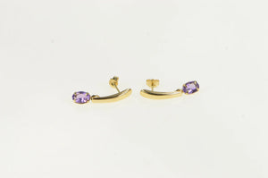 10K Oval Amethyst Dangle Curved Bar Vintage Earrings Yellow Gold