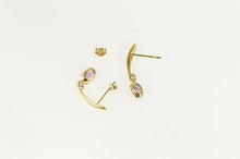 Load image into Gallery viewer, 10K Oval Amethyst Dangle Curved Bar Vintage Earrings Yellow Gold