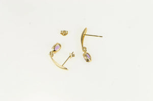 10K Oval Amethyst Dangle Curved Bar Vintage Earrings Yellow Gold