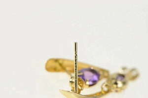 10K Oval Amethyst Dangle Curved Bar Vintage Earrings Yellow Gold