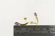 Load image into Gallery viewer, 10K Oval Amethyst Dangle Curved Bar Vintage Earrings Yellow Gold