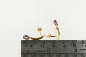 10K Oval Amethyst Dangle Curved Bar Vintage Earrings Yellow Gold