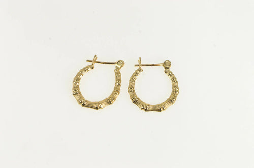 14K 11.0mm Bamboo Pattern Classic Vintage Hoop Earrings Yellow Gold