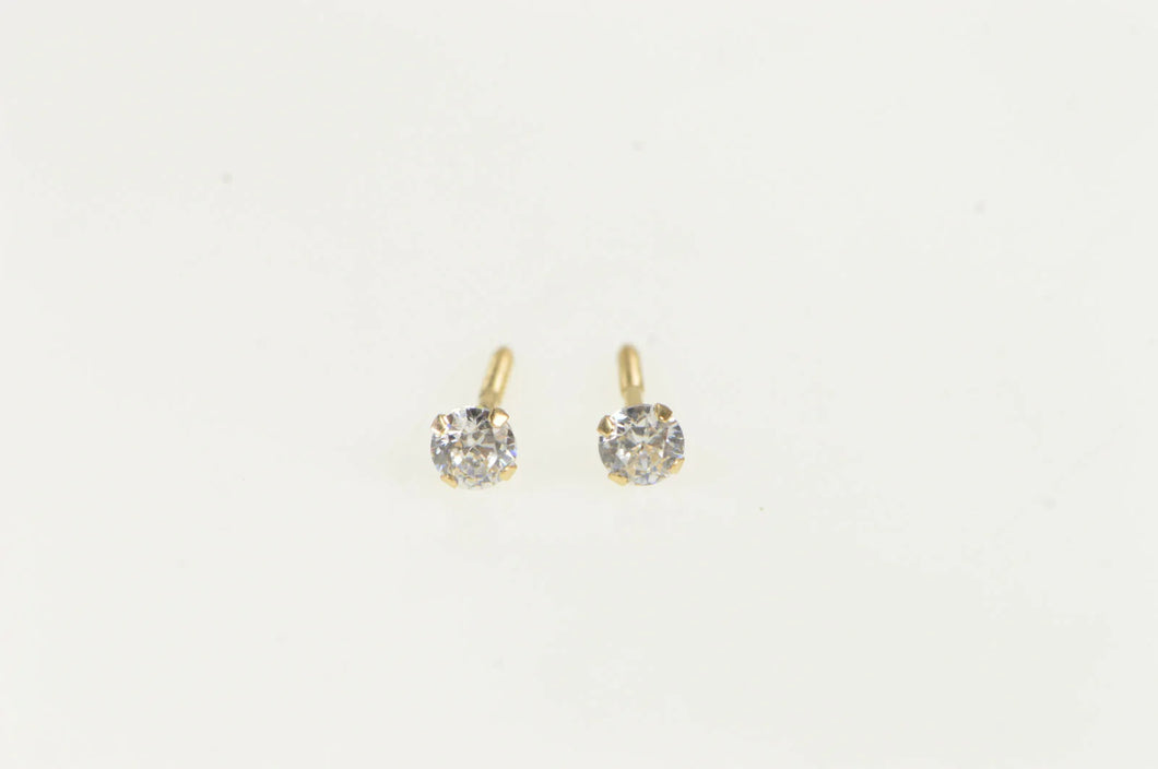 14K Vintage Round Solitaire Screw Back Stud Earrings Yellow Gold