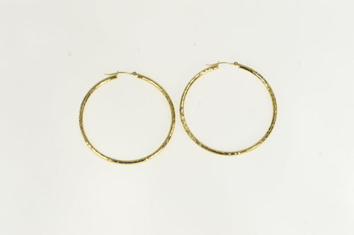 14K 50mm Diamond Cut Sparkle Hammered Hoop Earrings Yellow Gold